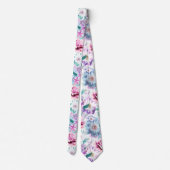 Waterverf roze, blauwe bloemen. stropdas (Achterkant)