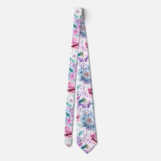 Waterverf roze, blauwe bloemen. stropdas (Achterkant)