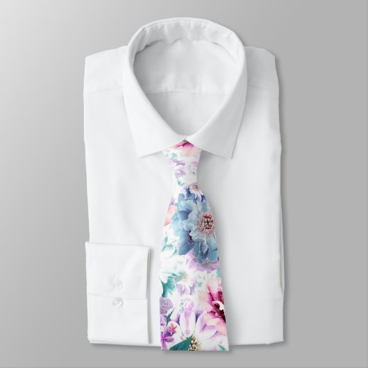 Waterverf roze, blauwe bloemen. stropdas (Gebonden)