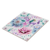 Waterverf roze, blauwe bloemen. tegeltje (Zijkant)