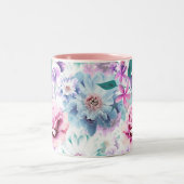 Waterverf roze, blauwe bloemen. tweekleurige koffiemok (Center)