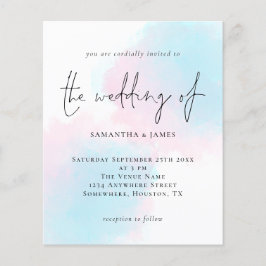 Waterverf roze blauwe bruiloft uitnodiging