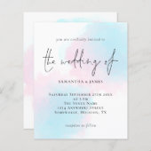 Waterverf roze blauwe bruiloft uitnodiging (Voorkant / Achterkant)