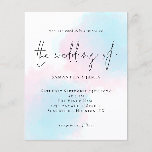 Waterverf roze blauwe bruiloft uitnodiging (Voorkant)