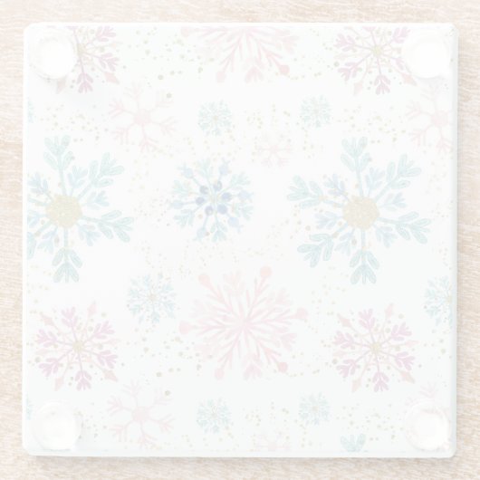 Waterverf Roze, blauwe en gouden wintersneeuwvlokk Glazen Onderzetter (Achterkant)