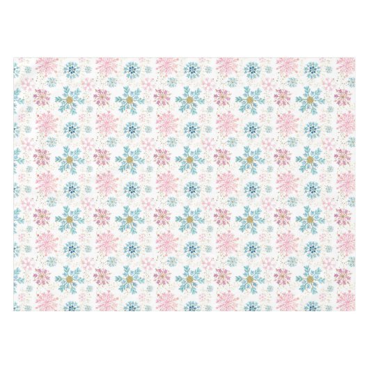 Waterverf Roze, blauwe en gouden wintersneeuwvlokk Tafelkleed (Voorkant (Horizontaal))
