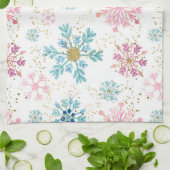 Waterverf Roze, blauwe en gouden wintersneeuwvlokk Theedoek (Gevouwen)