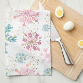 Waterverf Roze, blauwe en gouden wintersneeuwvlokk Theedoek (Quarter Fold)