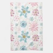 Waterverf Roze, blauwe en gouden wintersneeuwvlokk Theedoek (Verticaal)