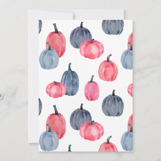 Waterverf Roze Blauwe Pompoenen Rozen Kaart (Achterkant)