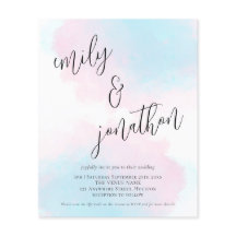 Waterverf roze blauwe QR-code bruiloft uitnodigen