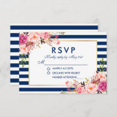 Waterverf roze blauwe strepen RSVP (Voorkant / Achterkant)