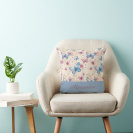 Waterverf roze blauwe Vlinder Accent patroon Kussen