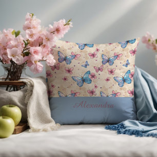Waterverf roze blauwe Vlinder Accent patroon Kussen