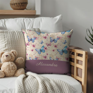 Waterverf roze blauwe Vlinder Accent patroon Kussen