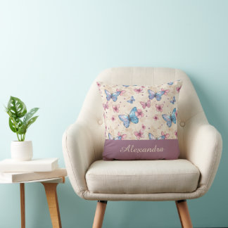 Waterverf roze blauwe Vlinder Accent patroon Kussen