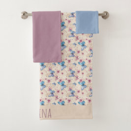 Waterverf roze blauwe Vlinder patroon naam Bad Handdoek
