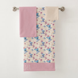 Waterverf roze blauwe Vlinder patroon naam Bad Handdoek