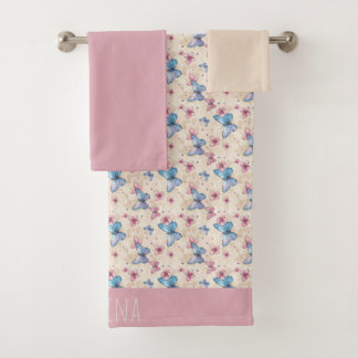 Waterverf roze blauwe Vlinder patroon naam Bad Handdoek