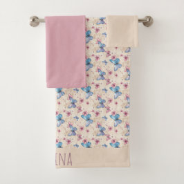 Waterverf roze blauwe Vlinder patroon naam Bad Handdoek