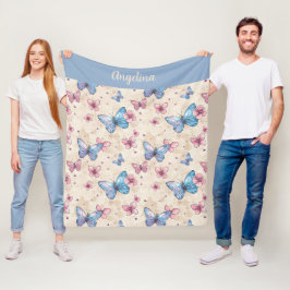 Waterverf roze blauwe Vlinder patroon naam Fleece Deken