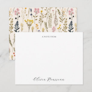 Waterverf Roze Blauwe Wilde Bloemen Script Notitiekaartje