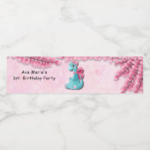 Waterverf Roze Blauwgroen Dinosaurus 1e. verjaarda Waterfles Etiket (Enkel label)