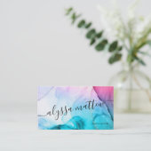 Waterverf Roze Blauwgroen Glitter Elegant Moderne Visitekaartje (Staand voorkant)
