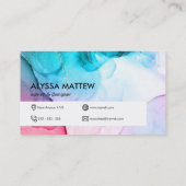 Waterverf Roze Blauwgroen Glitter Elegant Moderne Visitekaartje (Achterkant)