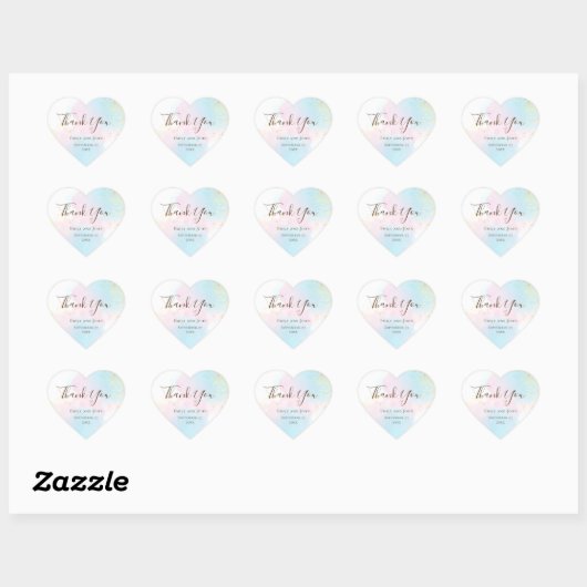 Waterverf Roze Blauwgroen Goud Confetti Trouwgunst Hart Sticker (Vel)