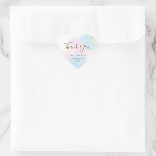 Waterverf Roze Blauwgroen Goud Confetti Trouwgunst Hart Sticker (Tas)