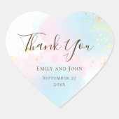 Waterverf Roze Blauwgroen Goud Confetti Trouwgunst Hart Sticker (Voorkant)