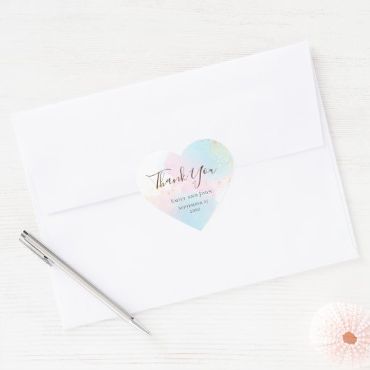 Waterverf Roze Blauwgroen Goud Confetti Trouwgunst Hart Sticker (Envelop)