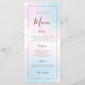 Waterverf Roze Blauwgroen Zilver Confetti Bruiloft Menu (Voorkant)