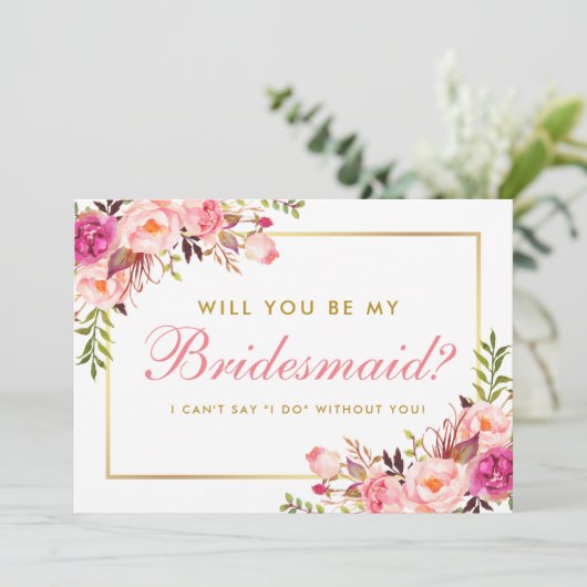 Waterverf Roze bleekhout als mijn bruidsmeisje Kaart (Staand voorkant)