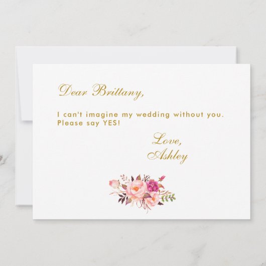 Waterverf Roze bleekhout als mijn bruidsmeisje Kaart (Achterkant)