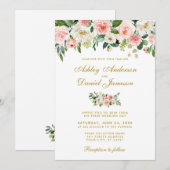 Waterverf Roze bleekwitte Floral Gold Weddenschap Kaart (Voorkant / Achterkant)