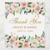 Waterverf Roze bleekwitte Floral Gold Weddenschap Wijn Etiket (Enkel label)