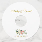 Waterverf Roze bleekwitte Floral Gold Weddenschap Wijnglaslabel (Voorkant)