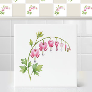 Waterverf Roze Bloedhart Bloem Bloemige Kunst Tegeltje