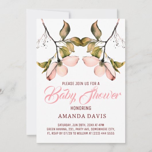 Waterverf roze bloeiend hondenhout | BABY SHOWER Kaart (Voorkant)