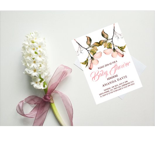 Waterverf roze bloeiend hondenhout | BABY SHOWER Kaart