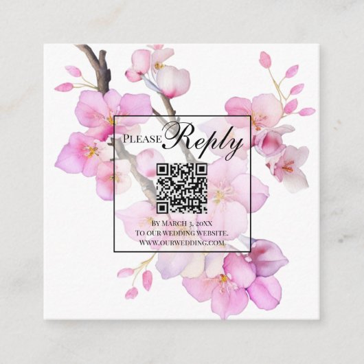 Waterverf roze bloeiende bloesems informatiekaartje (Voorkant)