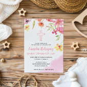 Waterverf Roze Bloem Baby Meisje Doop Kaart