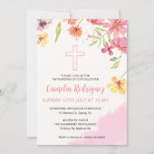 Waterverf Roze Bloem Baby Meisje Doop Kaart (Voorkant)