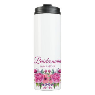 Waterverf Roze Bloem Boeket-Bruidsmeisje cadeau- Thermosbeker