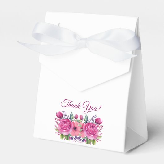 Waterverf Roze Bloem Boeket-Bruiloft Dank u- Bedankdoosjes (Voorkant Zijde)