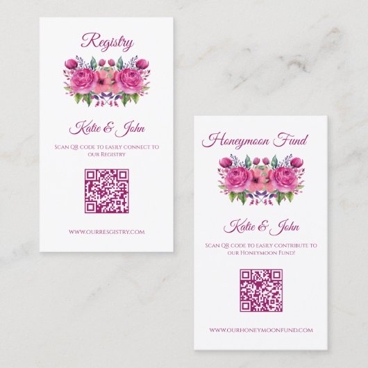 Waterverf Roze Bloem Boeket-Bruiloft Registry- Visitekaartje (Voorkant / Achterkant)