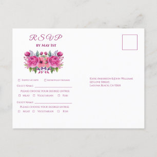 Waterverf Roze Bloem Boeket-Bruiloft RSVP- Uitnodiging Briefkaart