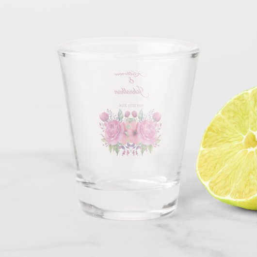 Waterverf Roze Bloem Boeket-Geld/Schot Dans- Shot Glas (Achterkant)